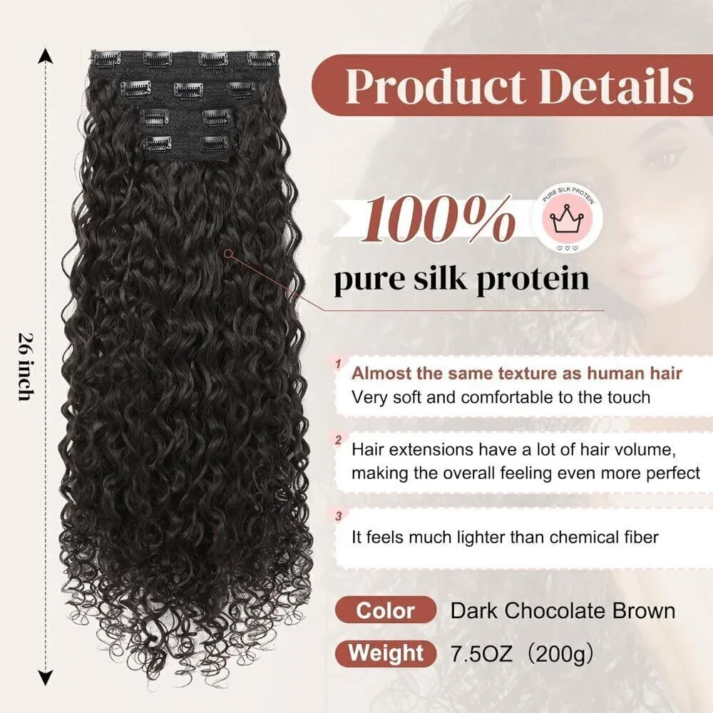 4PC Clip in Hair Extensions, 100％ Pure Protein Silk Curly Hair Extension…